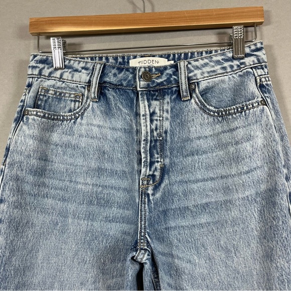 Hidden Button Fly Distressed Raw Hem Denim Jeans - Picture 2 of 15
